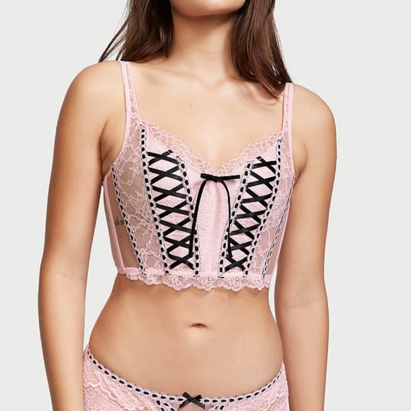 Victoria’s Secret DREAM ANGELS pink eyelash lace Corset Bustier Top EUC large C - Picture 1 of 12